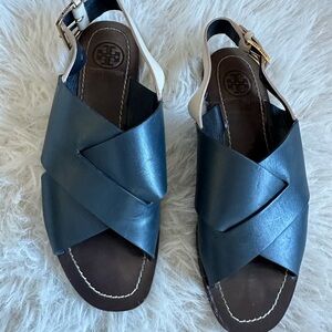 Tory Burch Bleeker Women's Dark Blue and Beige Sandals